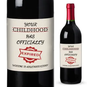 Detail of funny 4-pack self-adhesive wine labels for adults with creative typography