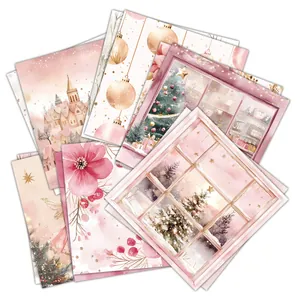 12-Blatt Rosa Aquarell-Weihnachtspapier mit festlichen Mustern für Scrapbooking