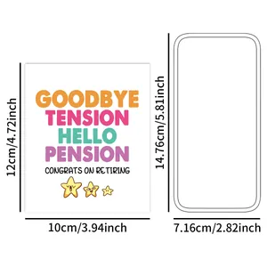 Detail view of Goodbye Tension Hello Pension acrylic retirement plaque with size dimensions