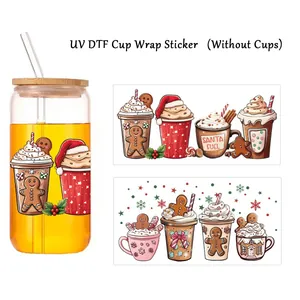 Autocollants de Transfert UV DTF de Noël pour Canettes en Verre de 16oz Numéros d'Urgence de la Bible Chocolat Chaud Étiquettes Décoratives