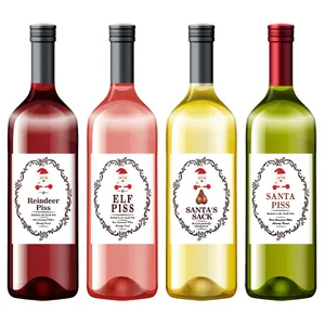 Funny Christmas wine bottle stickers with humorous Reindeer Piss labels for holiday decor