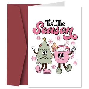 Lustiges Weihnachtskarten-Set mit 'Tis The Season' Motiv und festlichem rotem Umschlag