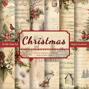 Detail of 6x6 inch vintage Christmas scrapbook paper with 12 classic holiday patterns