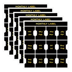 Lot de 5 planches d'autocollants d'index mensuels avec texte doré sur fond noir
