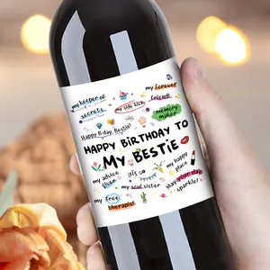 Etiquetas Divertidas para Botellas de Vino Happy Birthday To My Bestie Regalo para Mejor Amiga Pegatinas de PVC Autoadhesivas para Decoración de Fiesta de Cumpleaños Estilo Dibujos Animados