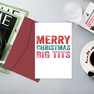 Carte de Noël drôle et rétro avec enveloppe, lettrage audacieux et décor de grains de café