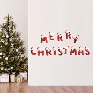 Cartoon Santa themed Merry Christmas wall stickers for festive home decoration