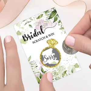 Eucalyptus bridal shower scratch off game cards with watercolor floral design and coins