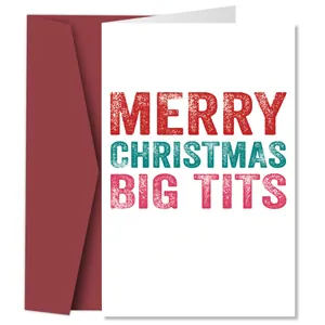 Carte de Noël drôle avec texte Big Tits, comprend une carte et une enveloppe rouge