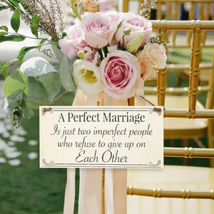 Wedding anniversary wooden sign plaque with vintage quotes hanging on wedding chairs