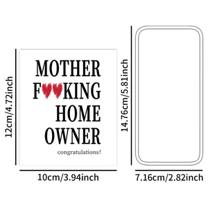 Detailed dimension guide for Funny Housewarming Wine Label showing 12cm x 10cm size