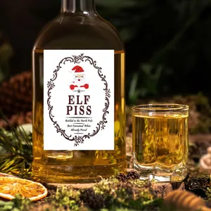 Christmas Elf Piss novelty wine bottle stickers with waterproof adhesive labels for holiday decor
