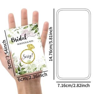 Eucalyptus bridal shower scratch off game cards 48 set with gold ring design and 9x6cm size