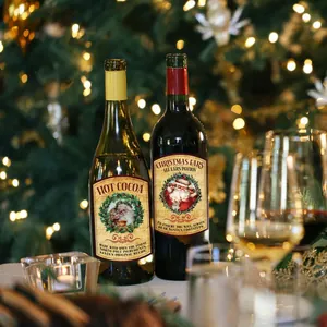 Adesivi impermeabili natalizi per bottiglie di vino in stile vintage con Babbo Natale