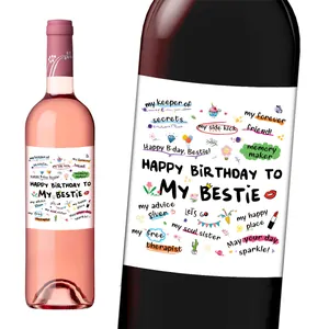 Pack de 4 etiquetas de vino Happy Birthday to My Bestie autoadhesivas para botellas