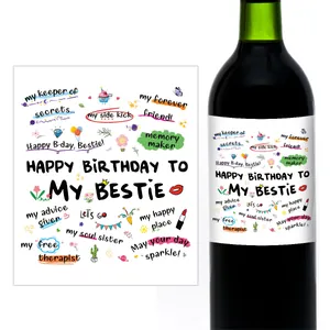 Pack de 4 etiquetas adhesivas divertidas para botellas de vino para el cumple de tu mejor amiga