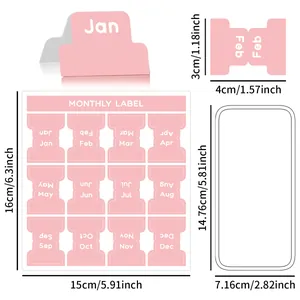 Spécification de taille pour les onglets mensuels roses et autocollants d'index 16x15cm