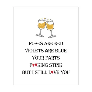 Funny self-adhesive wine bottle labels with toast graphics and humorous English poem