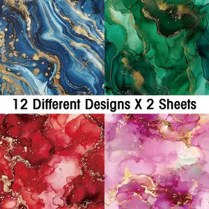 Detail of 12 marble and alcohol ink texture designs for DIY scrapbooking and card making