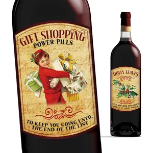 Adesivi natalizi vintage per bottiglie di vino con etichette retrò e tappo di sughero