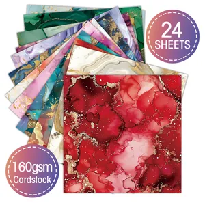 24 sheets of 160gsm marble pattern cardstock with gold foil textures for DIY scrapbooking