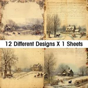 Λεπτομέρεια από vintage χαρτιά scrapbooking με 12 σχέδια χριστουγεννιάτικων τοπίων