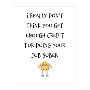 Funny wine bottle sticker featuring humorous quote and cartoon star with sunglasses