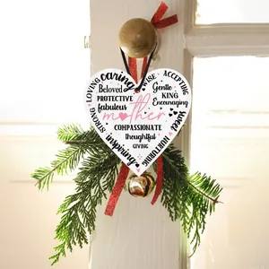 Mother's Day heart-shaped wooden plaque hanging with ribbon and bell decoration