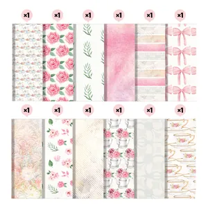 Set aus 12 florale Scrapbooking-Papiere mit Rosen und Vintage-Mustern für Bastelarbeiten