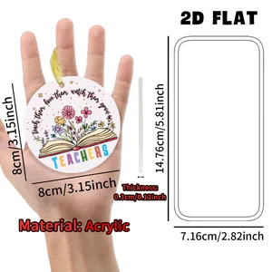 Acryl hangend ornament voor leraren met bloemendecoratie en afmetingen 8 cm x 0,3 cm