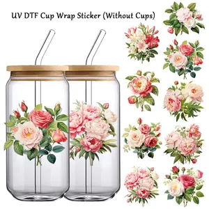 Adesivi per Trasferimento UV DTF Floreali Festa della Mamma per Tazza Trasferibili a Freddo Motivo Fiori per Barattoli Vetro