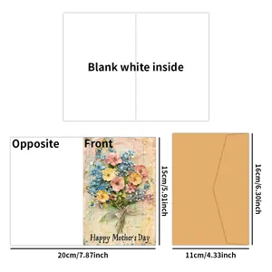 12-pack Mother's Day floral greeting cards set with kraft envelopes and size specifications