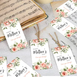 Retro Mother's Day gift tags with watercolor roses and twine on vintage sheet music