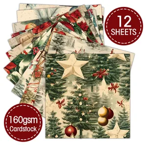 Set of 12 vintage Christmas cardstock sheets with 160gsm festive patterns for DIY crafts