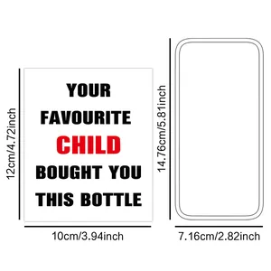 Detalle de la etiqueta divertida para botella de vino de 12cm x 10cm con dimensiones