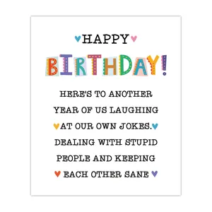 Detail showing self-adhesive birthday wine label with colorful typography and heart elements