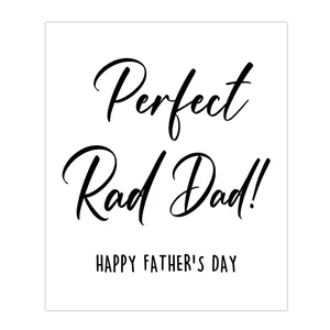 Detalle de pegatina creativa para botella de vino de Día del Padre 'Perfect Rad Dad'