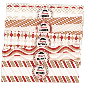 Set van 5 Happy Father's Day waterfles etiketten met snorontwerp en diverse patronen