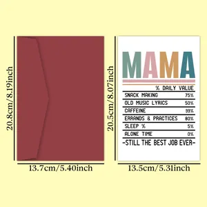 Detailed view of MAMA greeting card with burgundy envelope and size specifications