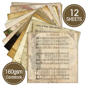 12 φύλλα vintage χαρτόνι 160 γρ. με χριστουγεννιάτικες παρτιτούρες για scrapbooking