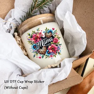 Autocollant UV DTF fête des mères Best Mama Ever avec motifs floraux en boîte cadeau