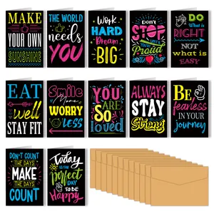 Set of 12 vintage inspirational greeting cards with envelopes and colorful typography