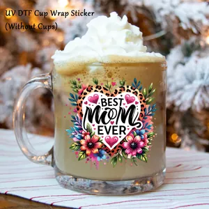 Autocollants UV DTF fête des mères pour tasses en verre avec motifs floraux