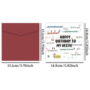 Dettaglio biglietto d'auguri quadrato 15cm con busta bordeaux per la migliore amica
