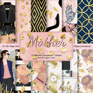 Details von 12 modischen 6x6 Zoll 160gsm Floral-Scrapbook-Papieren mit goldenen Akzenten