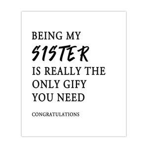 Detail of adhesive wine label with funny sister quote on premium white paper sticker