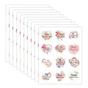 Lot de stickers ronds Bonne Fête des Mères avec motifs de fleurs et de cœurs