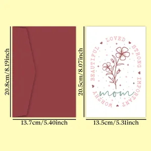 Detailed view of Mother's Day card set with floral patterns and deep red envelope