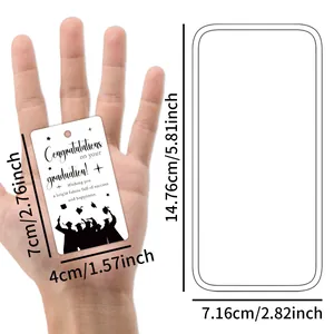 Detailed size view of graduation gift tags with strings and celebratory silhouette