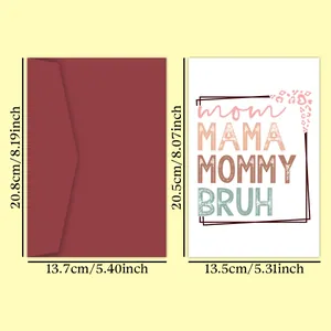 Detail view of Mother's Day greeting card with burgundy envelope and size specifications